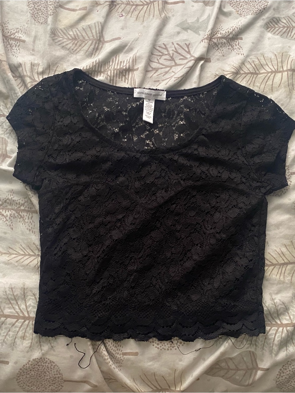 Ambiance Black Lace Short Sleeve Crop Tee